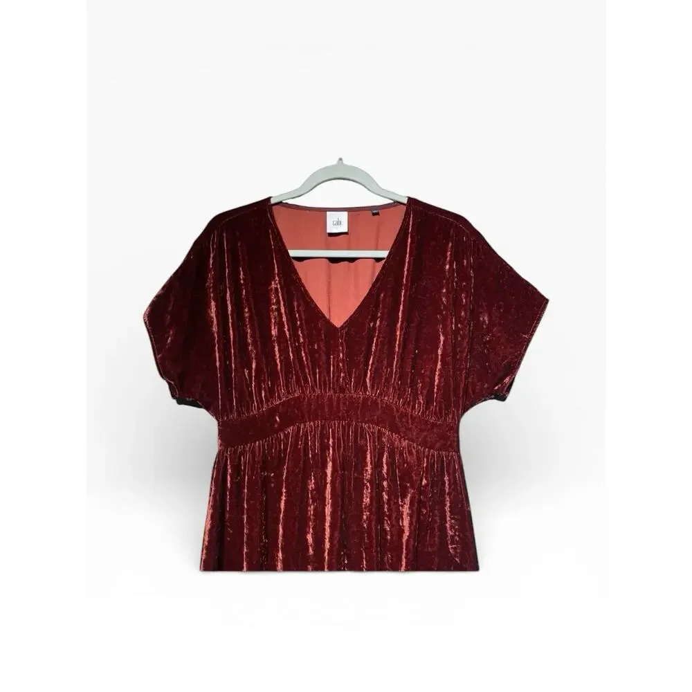 Cabi #3696 Grace Velvet Midi‎ Dress Women S Dark Red Empire Waist High Low